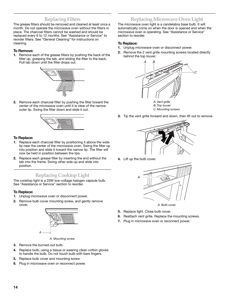 Replacing Filters Cooktop Light Microwave Oven Replacing Filters Cooktop Light Microwave Oven Whirlpool Ykhms1850s Manuel D Utilisation Page 14 36