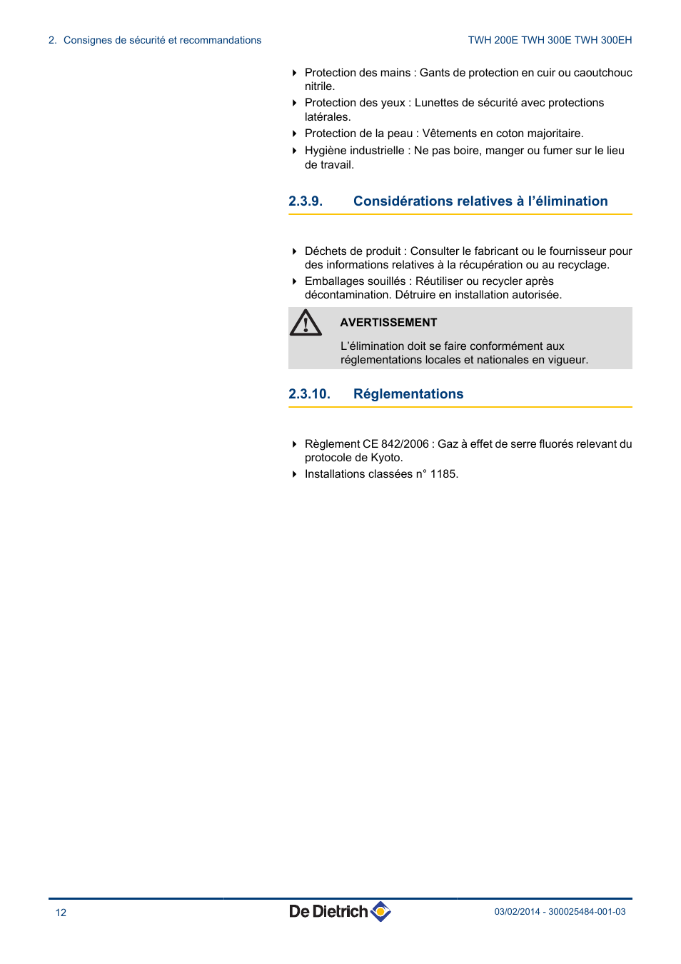 Considérations relatives à l’élimination, Réglementations | DE DIETRICH