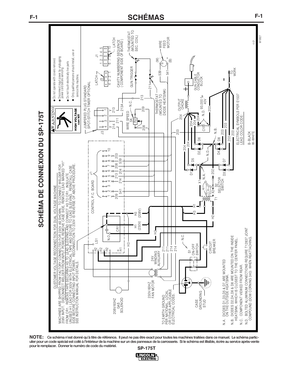 Schémas, Schéma de connexion du sp-175t, Sp-175t wiring diagram | Lincoln Electric IM726 SP-175T Manuel d'utilisation | Page 42 / 45