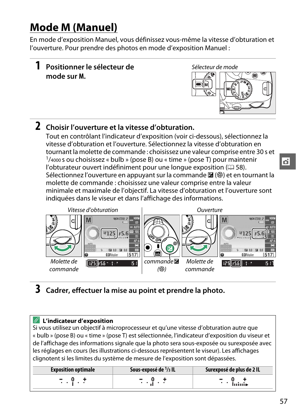 Mode m (manuel) Nikon D3200 Manuel d'utilisation Page 73 / 228