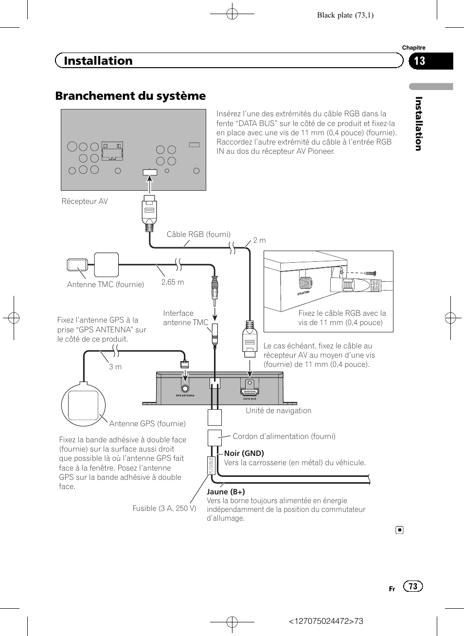 Branchement du système, Installation | Pioneer AVIC-F130 Manuel d
