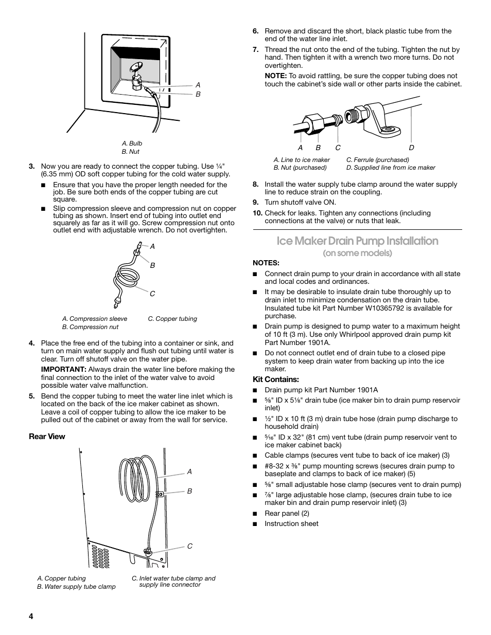 Ice maker drain pump installation, On some models) Whirlpool