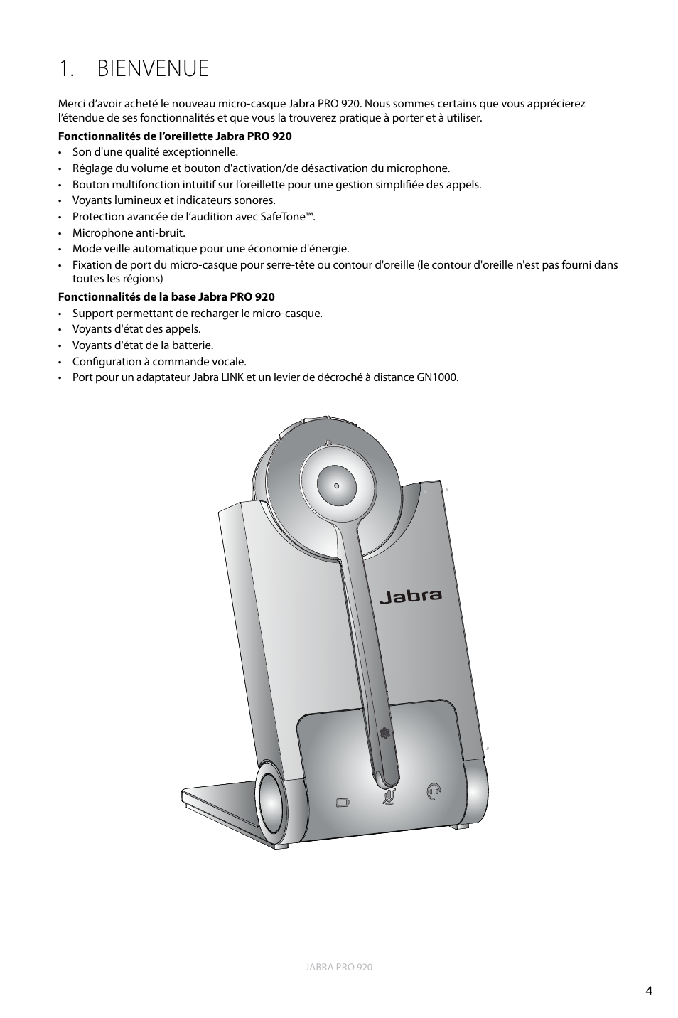 Bienvenue, Fr anç ais | Jabra PRO 920 User Manual Manuel d'utilisation