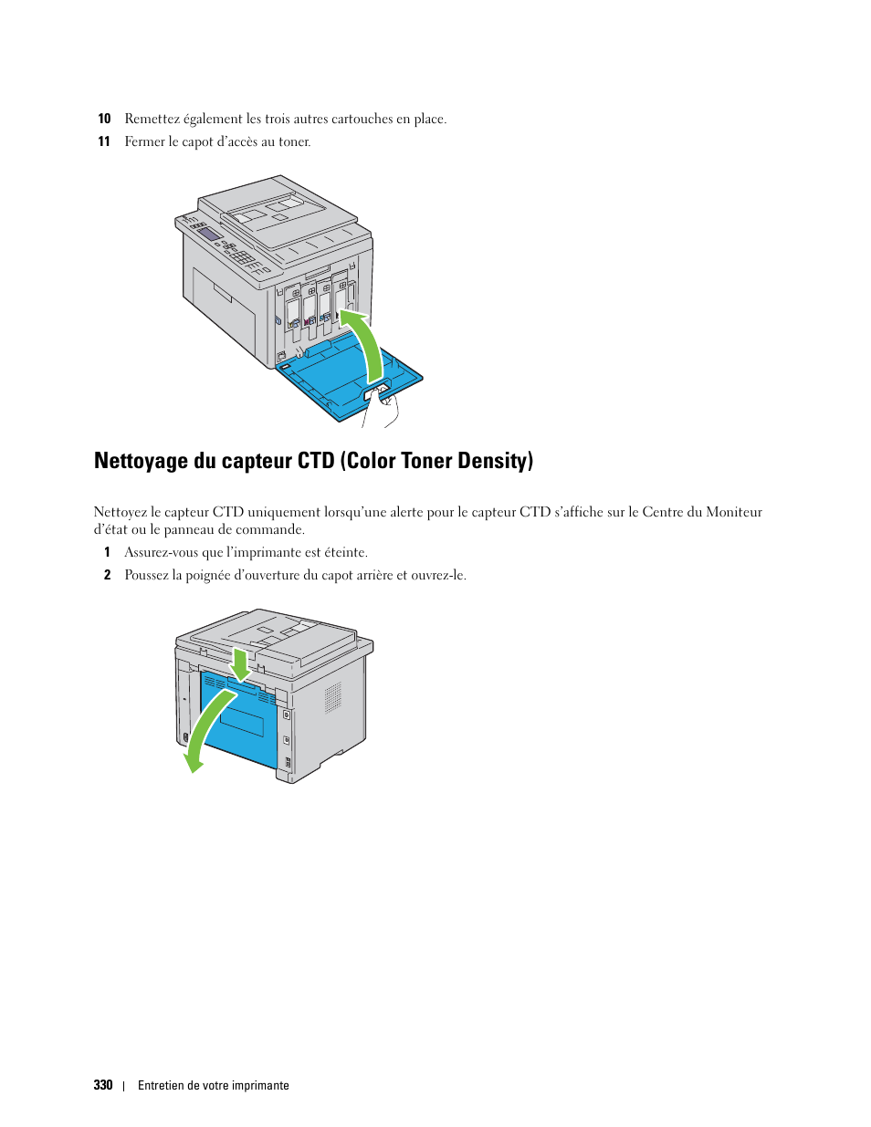 Nettoyage du capteur ctd (color toner density) Dell C1765NFW MFP