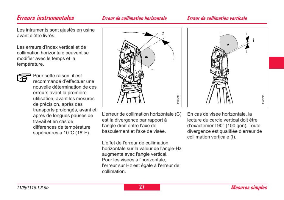 Erreurs instrumentales, Erreur de collimation horizontale, Erreur de