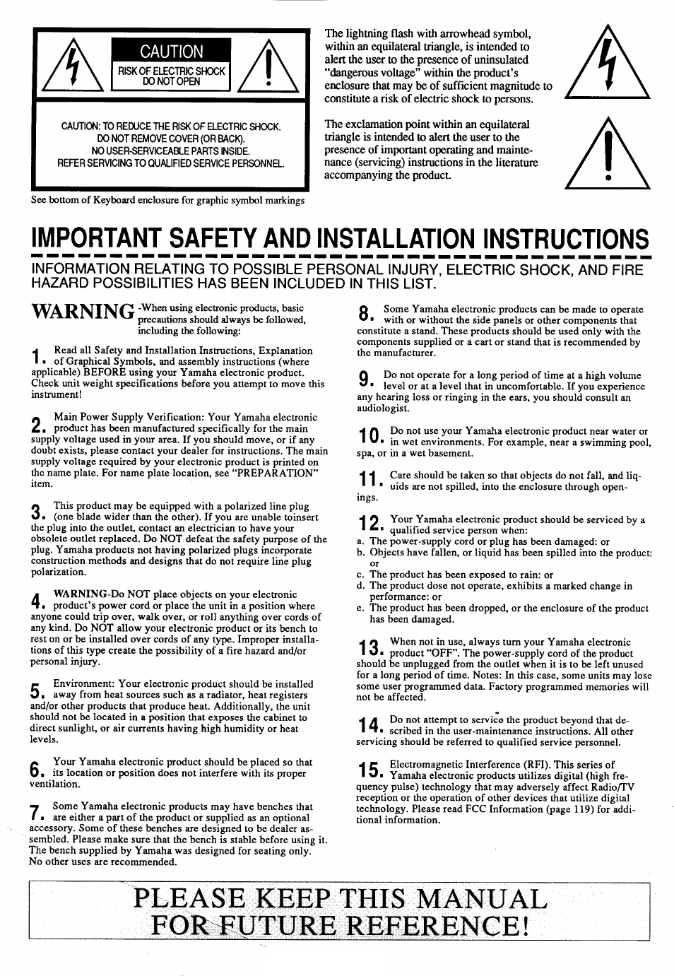 Please keep this manual foreuture reference | Yamaha Clavinova CVP-35 Manuel d'utilisation | Page 2 / 46