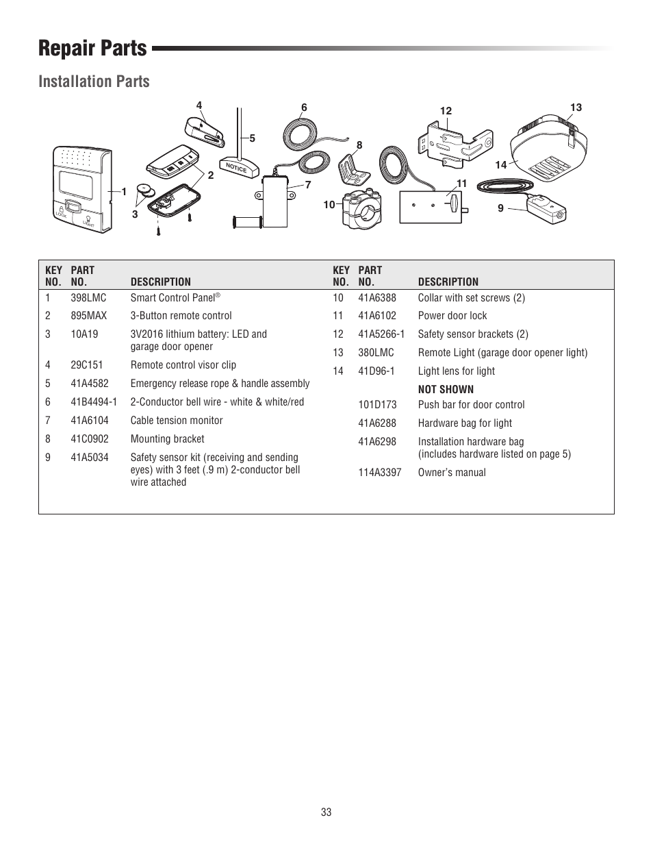 Repair Parts Installation Chamberlain 3800pc Manuel