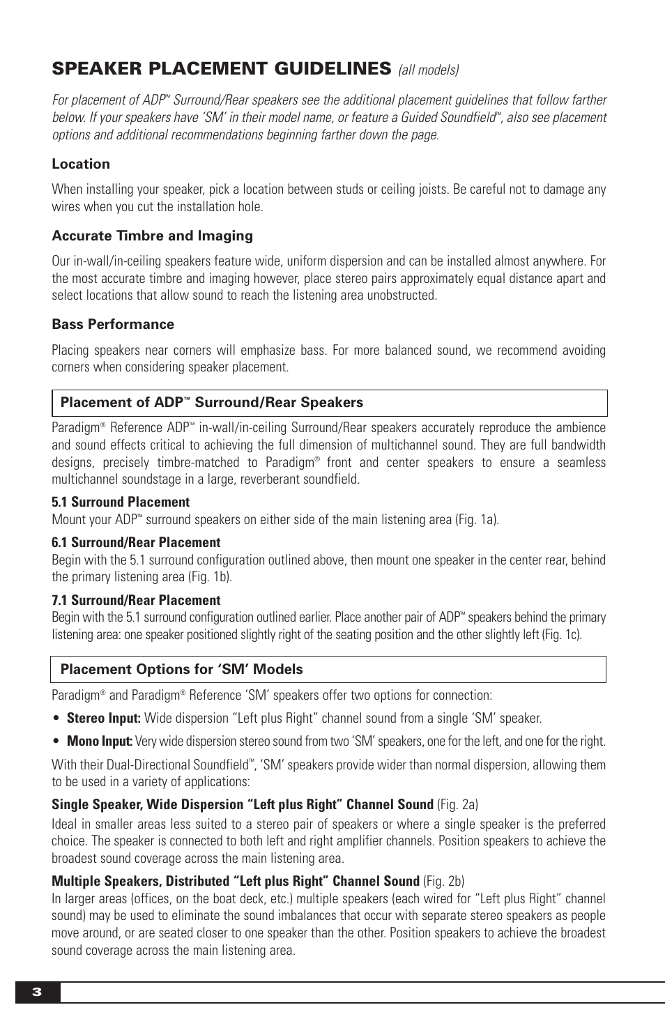 Speaker Placement Guidelines Paradigm Sa Adp Manuel D