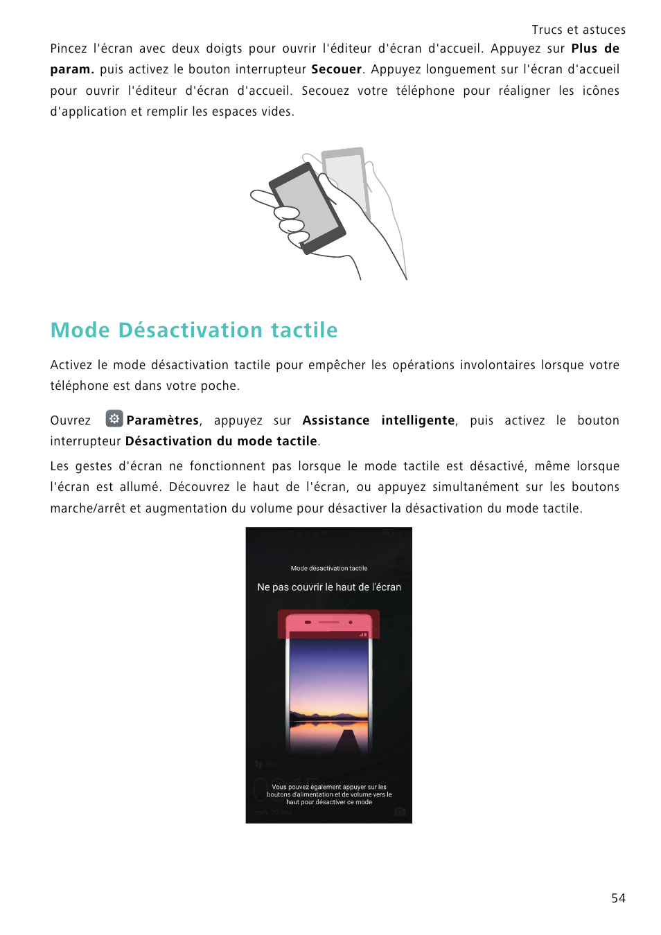 Mode désactivation tactile | Huawei P9 Manuel d'utilisation | Page 61 / 171