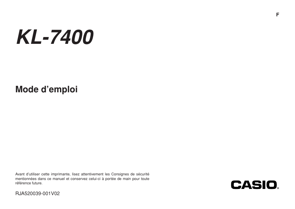 Casio KL-7400 Manuel d'utilisation | Pages: 67
