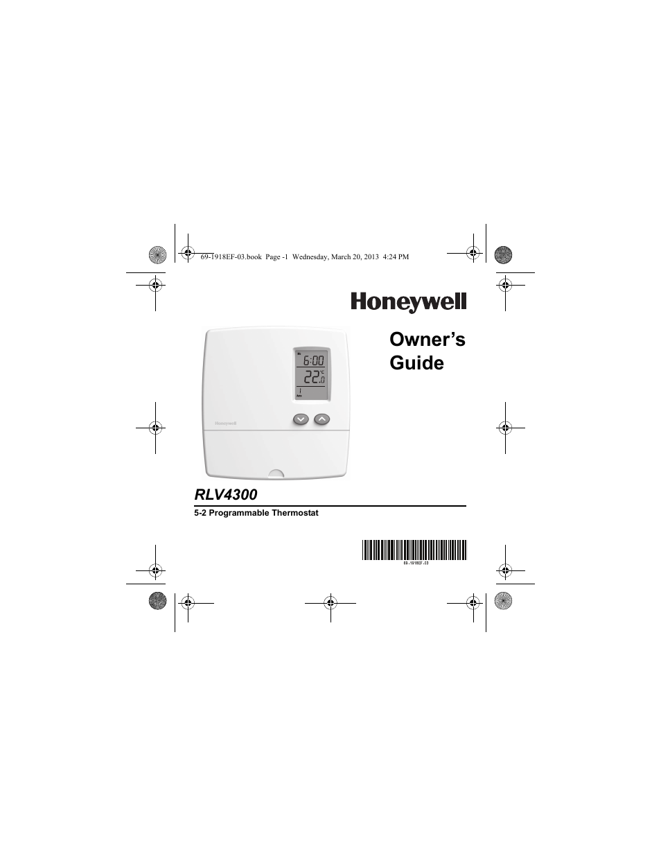 Honeywell 52 PROGRAMAMABLE THERMOSTAT RLV4300 Manuel d