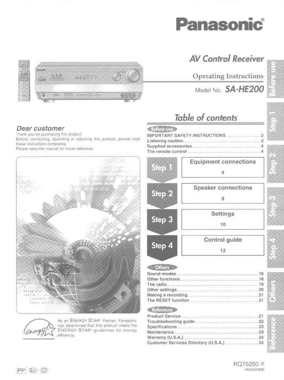 Panasonic SA-HE200 EN Manuel d'utilisation | Pages: 48