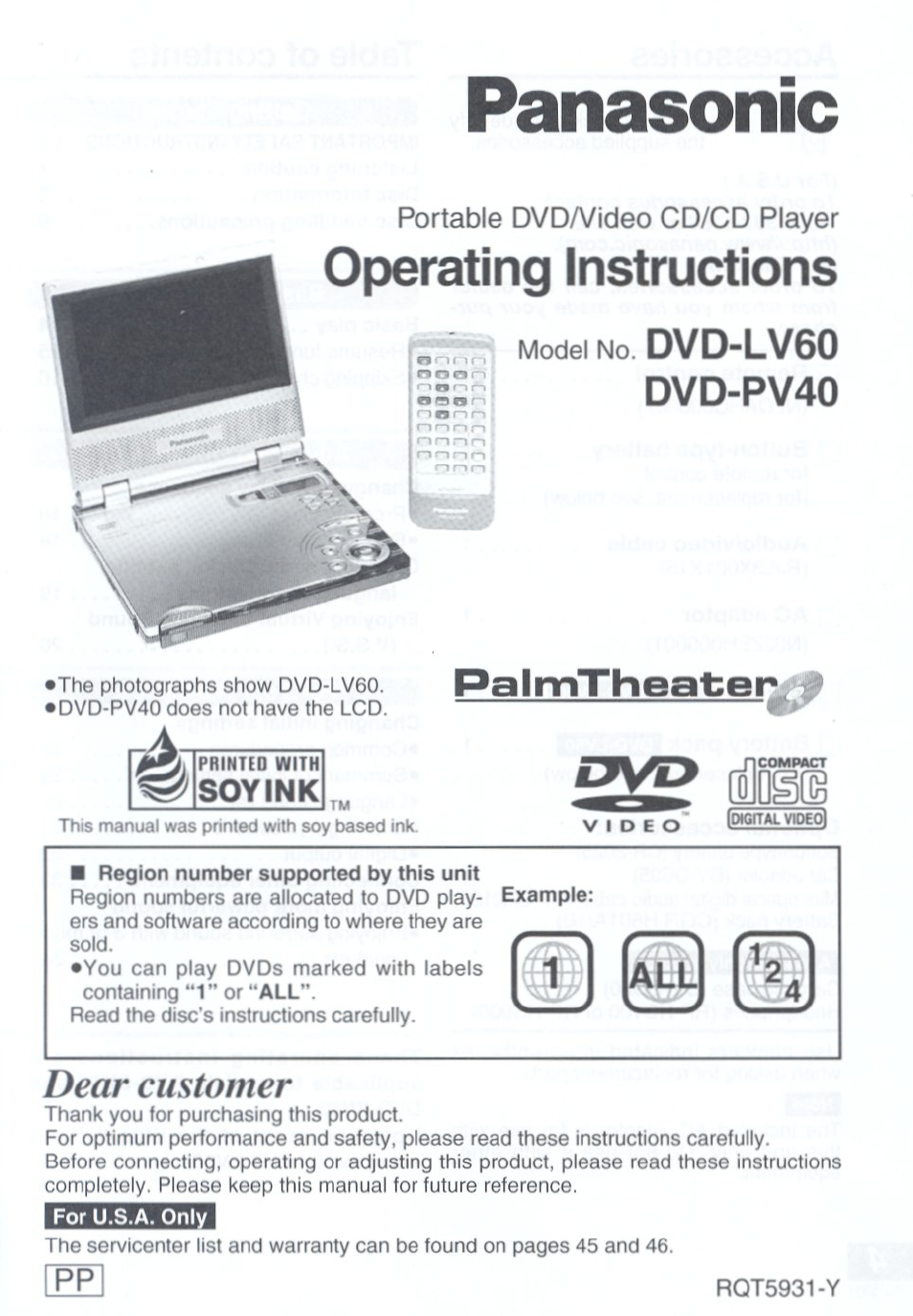 Panasonic DVD-PV40 Manuel d'utilisation | Pages: 92
