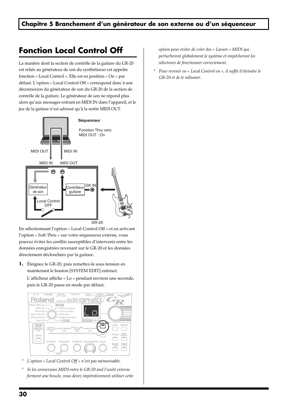 Fonction local control off | Roland GR-20 Manuel d'utilisation | Page 30 / 70