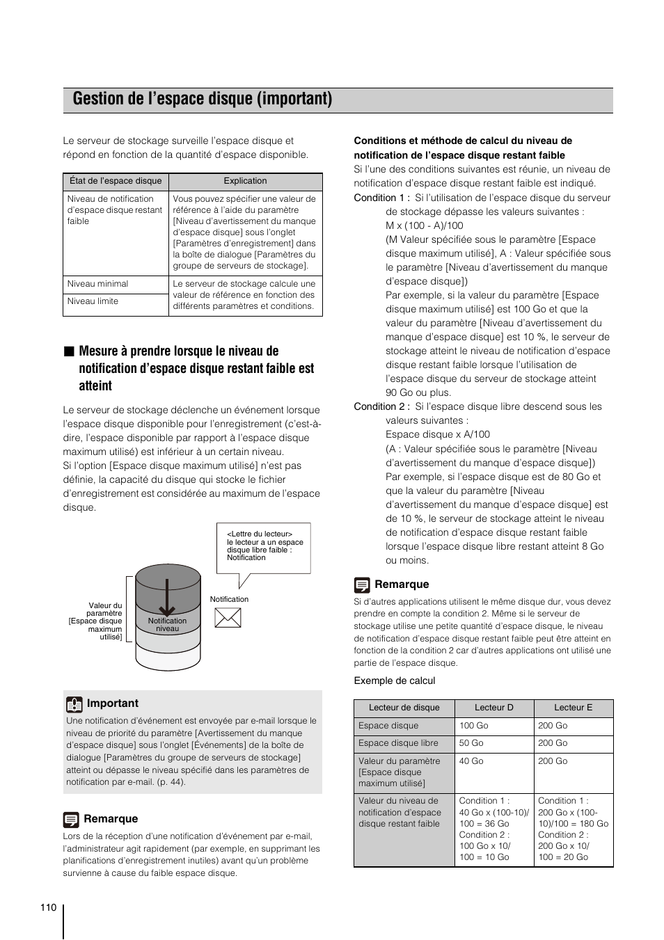 Gestion de l’espace disque (important), P. 110 | Canon VB-H610D Manuel d'utilisation | Page 110 / 138