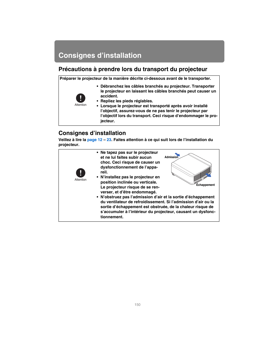 Consignes d’installation | Canon XEED WUX4000 Manuel d'utilisation | Page 150 / 248