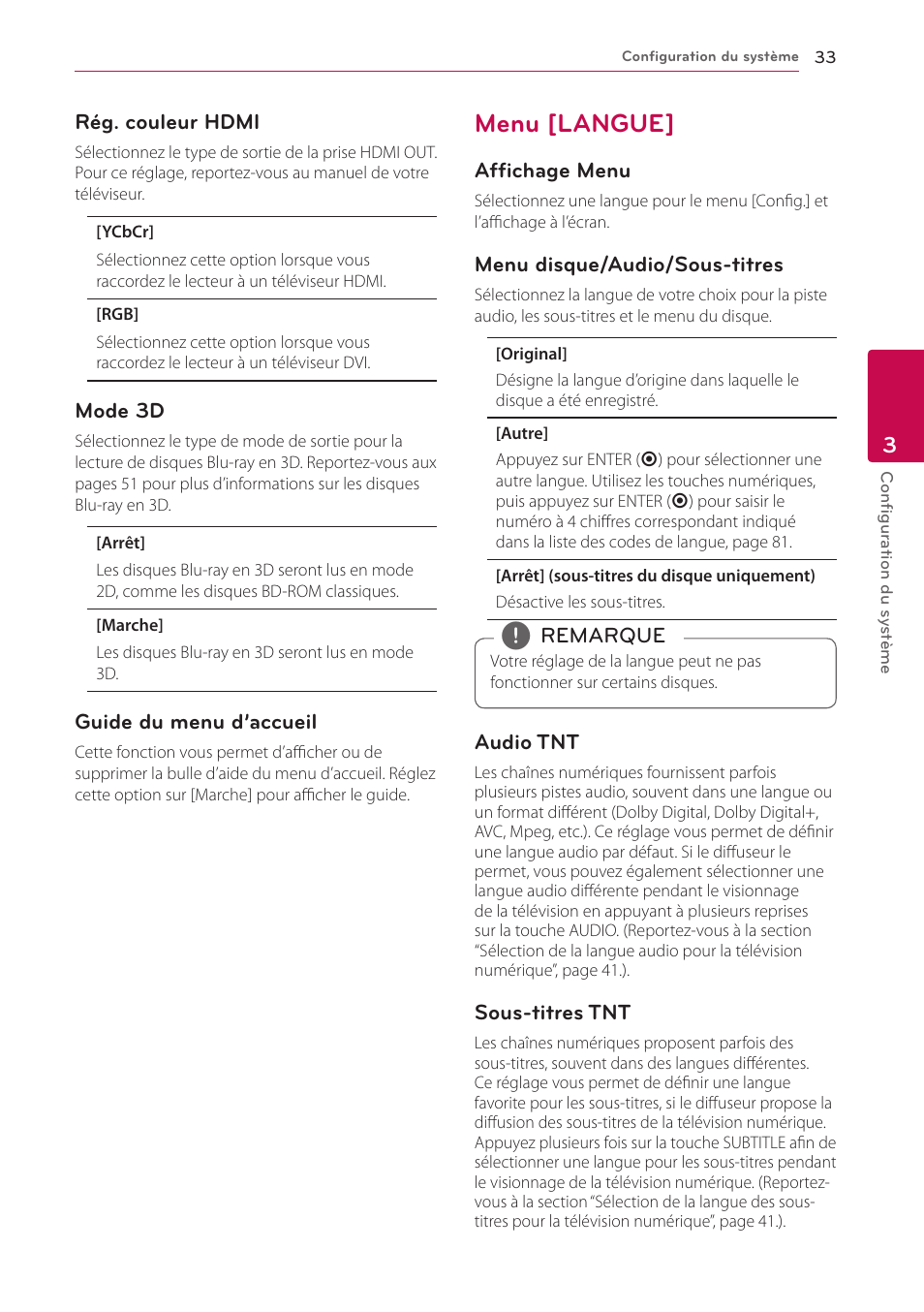 Menu [langue, 33 – menu [langue | LG HR922D Manuel d'utilisation | Page 33 / 94
