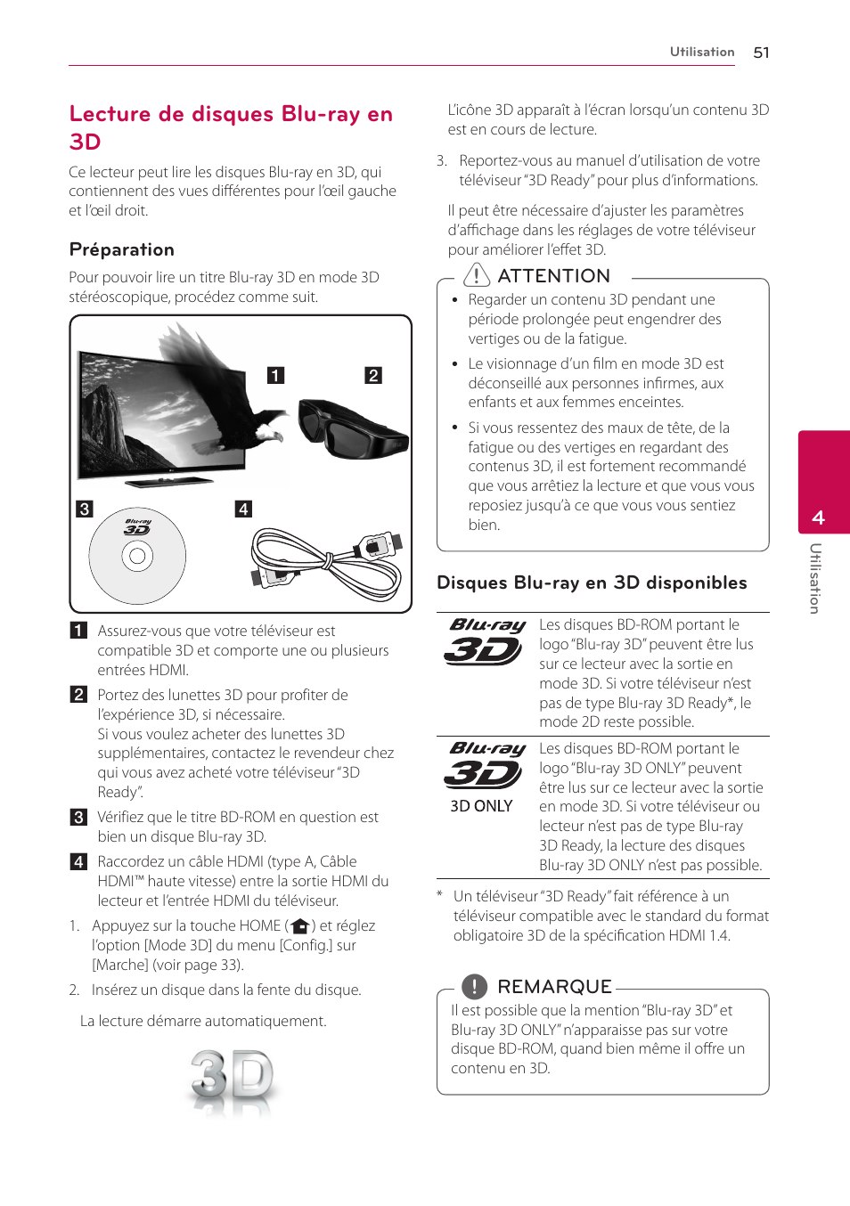 Lecture de disques blu-ray en 3d | LG HR922D Manuel d'utilisation | Page 51 / 94