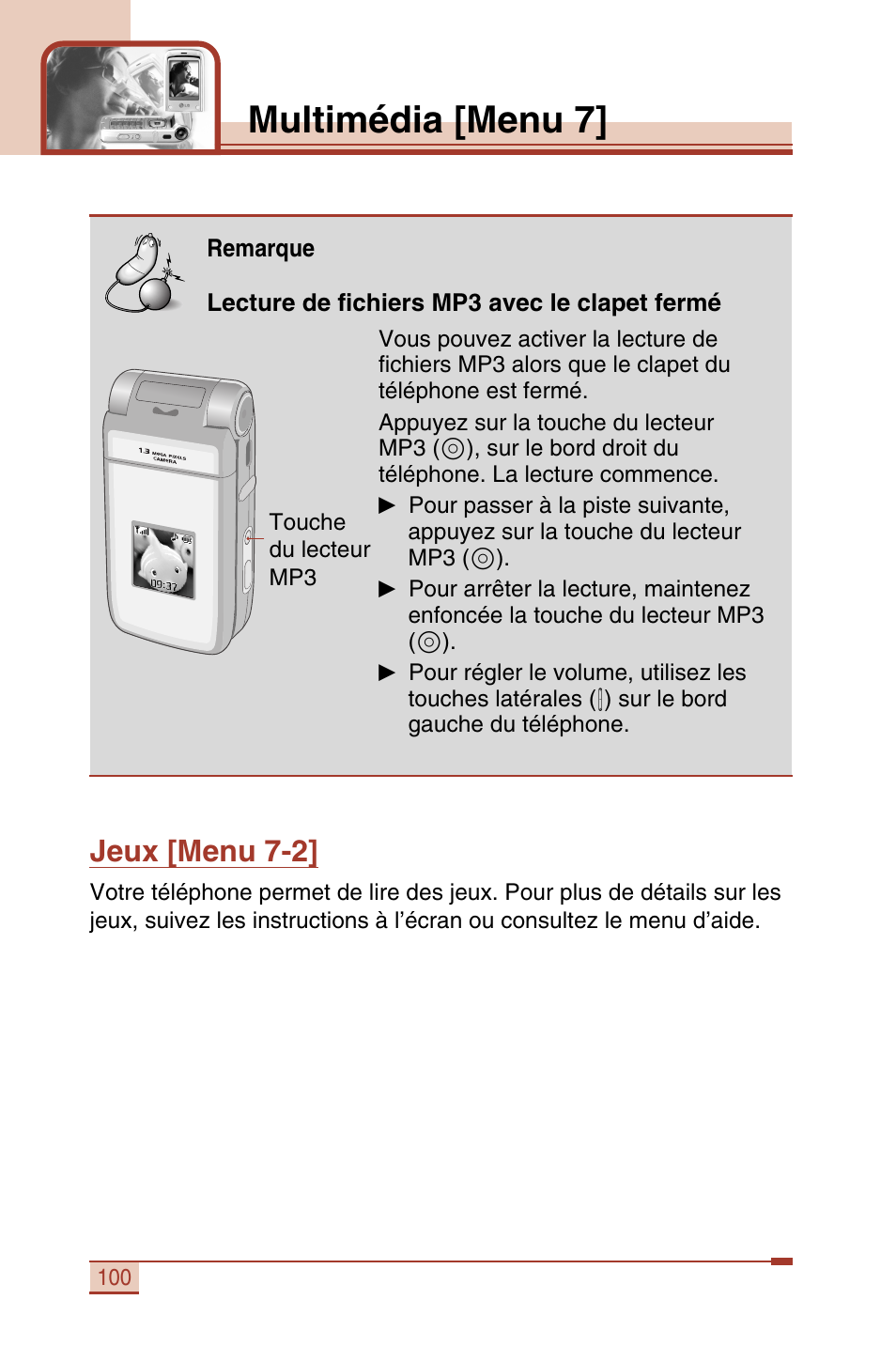 Multimédia [menu 7, Jeux [menu 7-2 | LG T5100 Manuel d'utilisation | Page 101 / 129