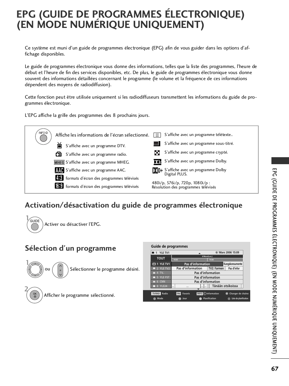 Sélection d'un programme | LG 50PQ6000 Manuel d'utilisation | Page 69 / 124