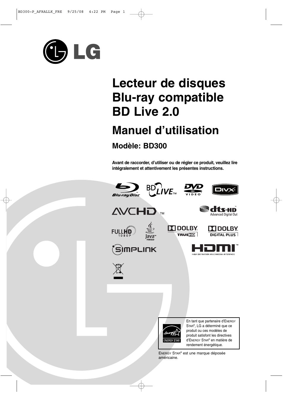 LG BD300 Manuel d'utilisation | Pages: 40