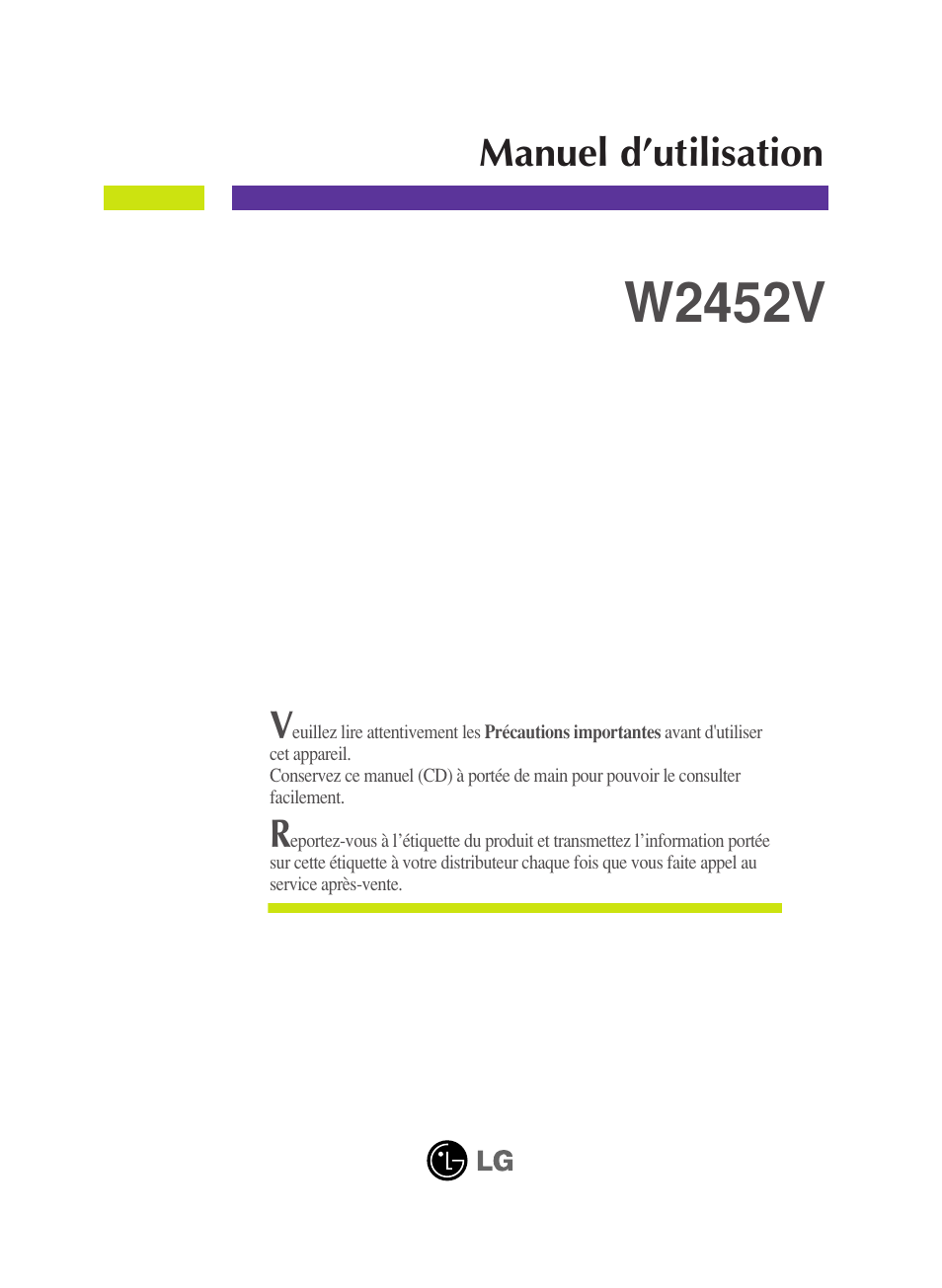 LG W2452V-PF Manuel d'utilisation | Pages: 27