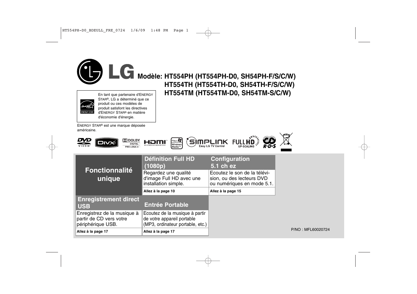 LG HT554TH Manuel d'utilisation | Pages: 22