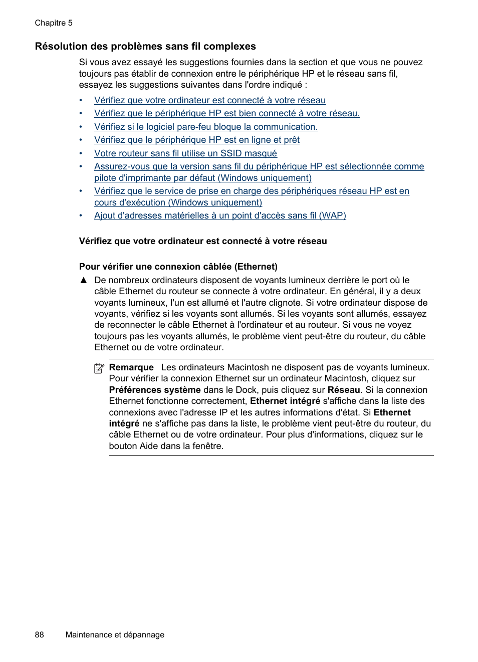 Résolution des problèmes sans fil complexes | HP Officejet Pro 8000 - A809 Manuel d'utilisation | Page 92 / 154