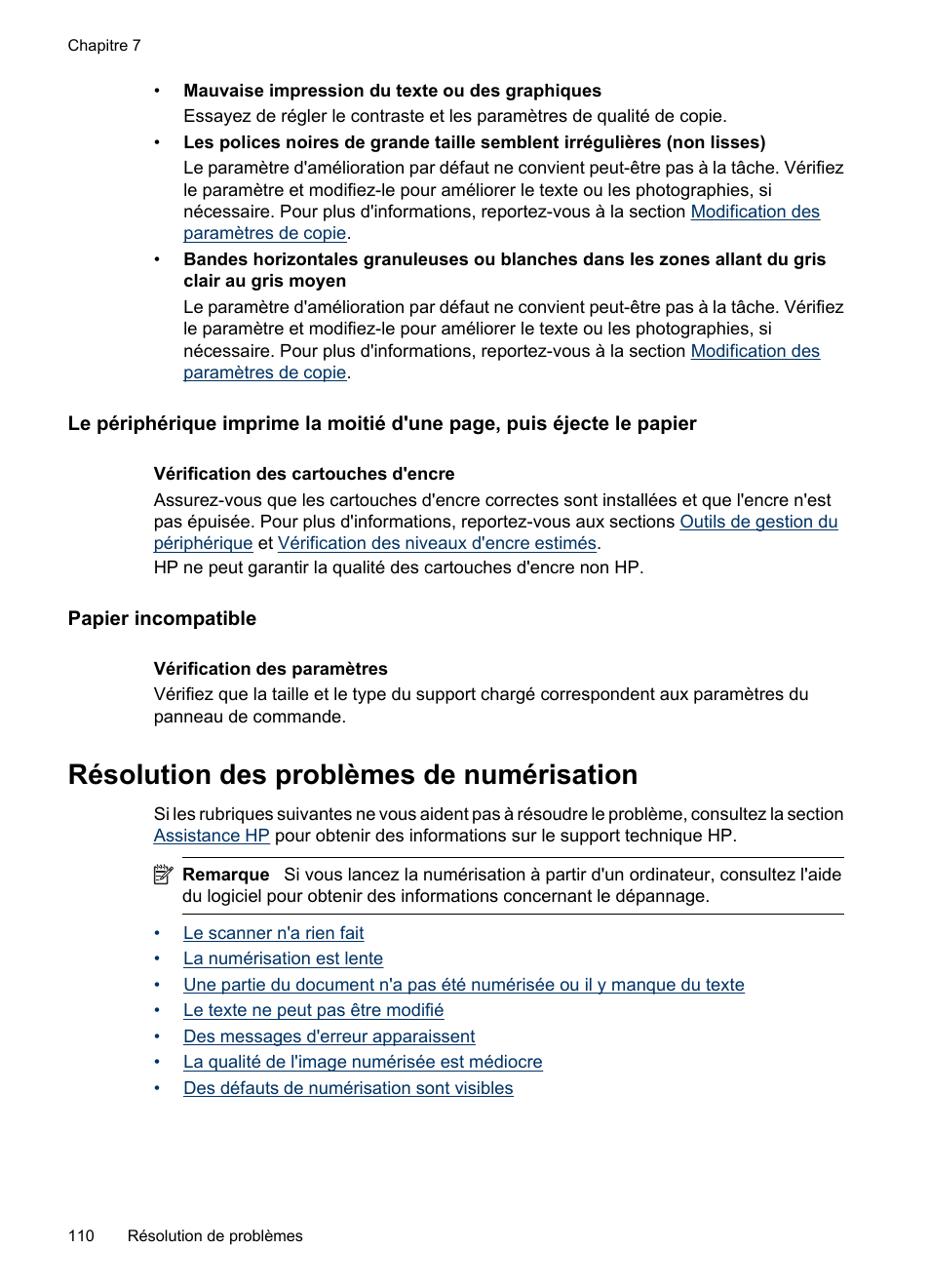 Papier incompatible, Résolution des problèmes de numérisation | HP OFFICEJET 4500 Manuel d'utilisation | Page 114 / 256