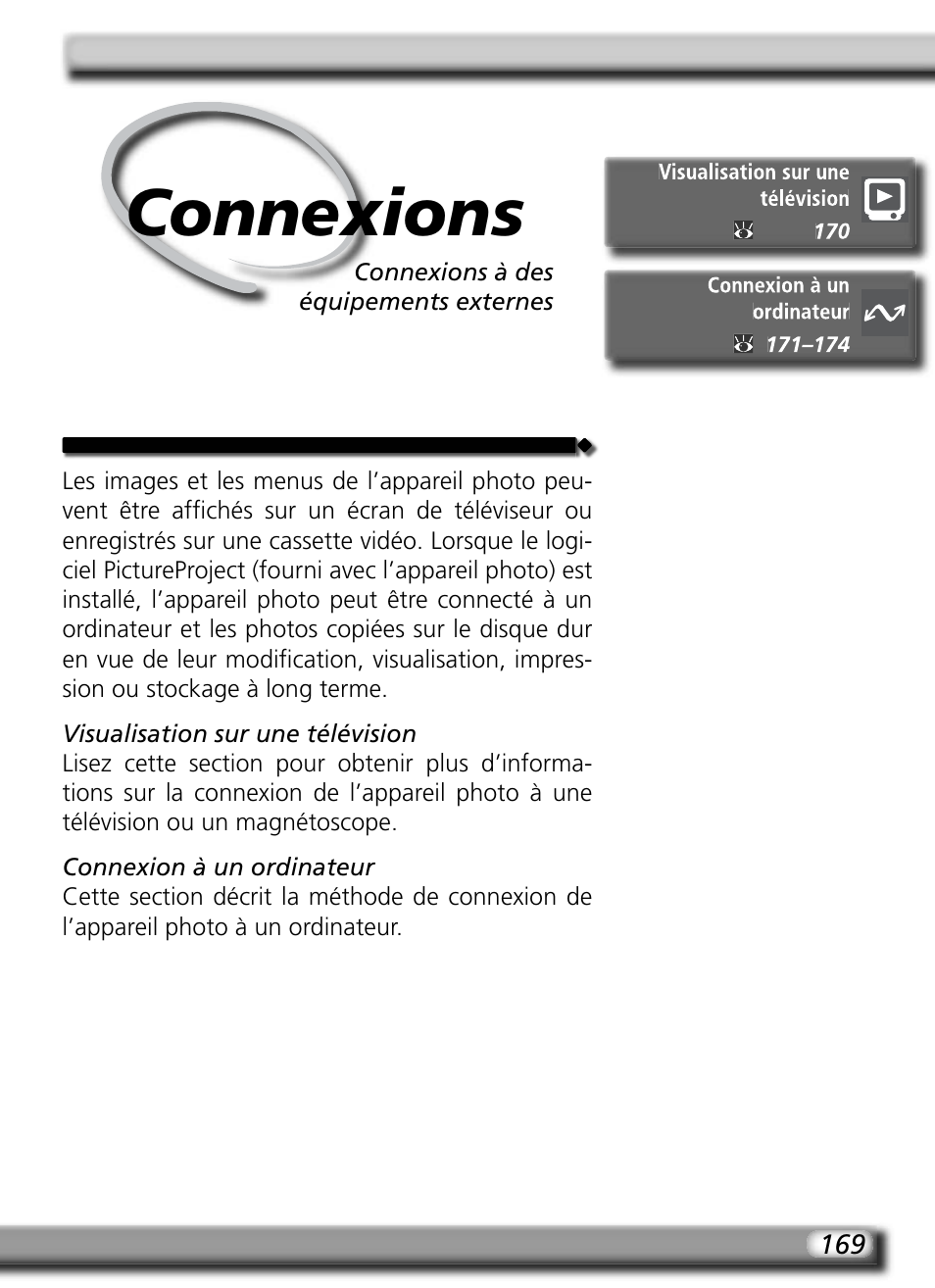 Connexions | Nikon D70 Manuel d'utilisation | Page 179 / 218