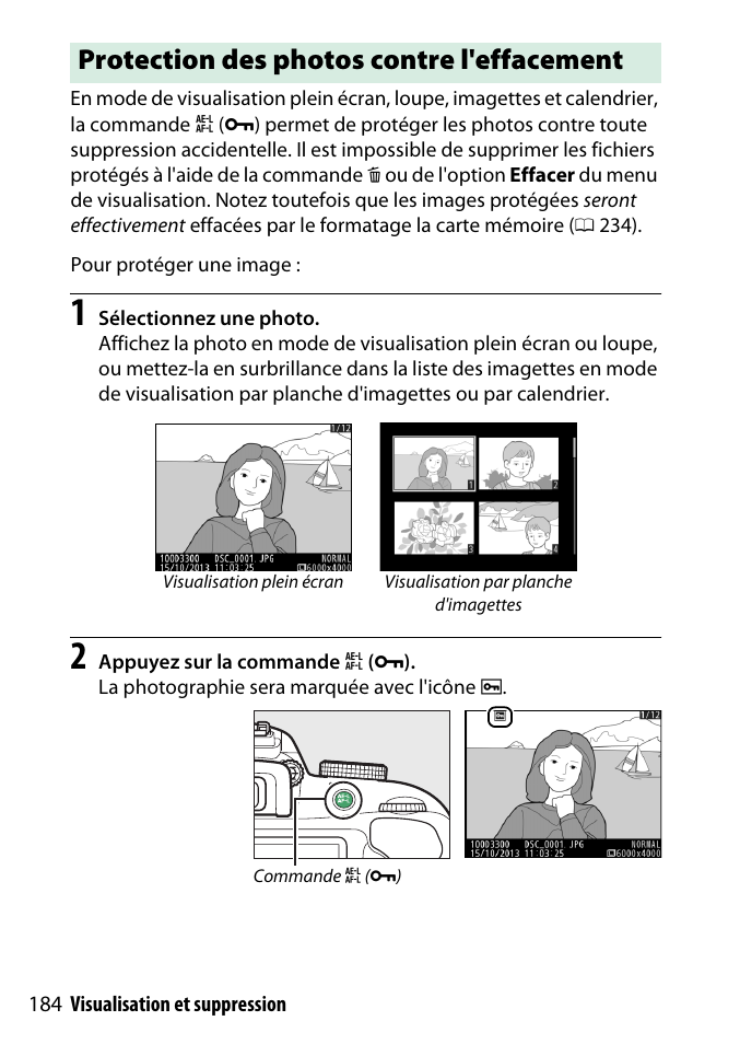 Protection des photos contre l'effacement | Nikon D3300 Manuel d'utilisation | Page 204 / 392