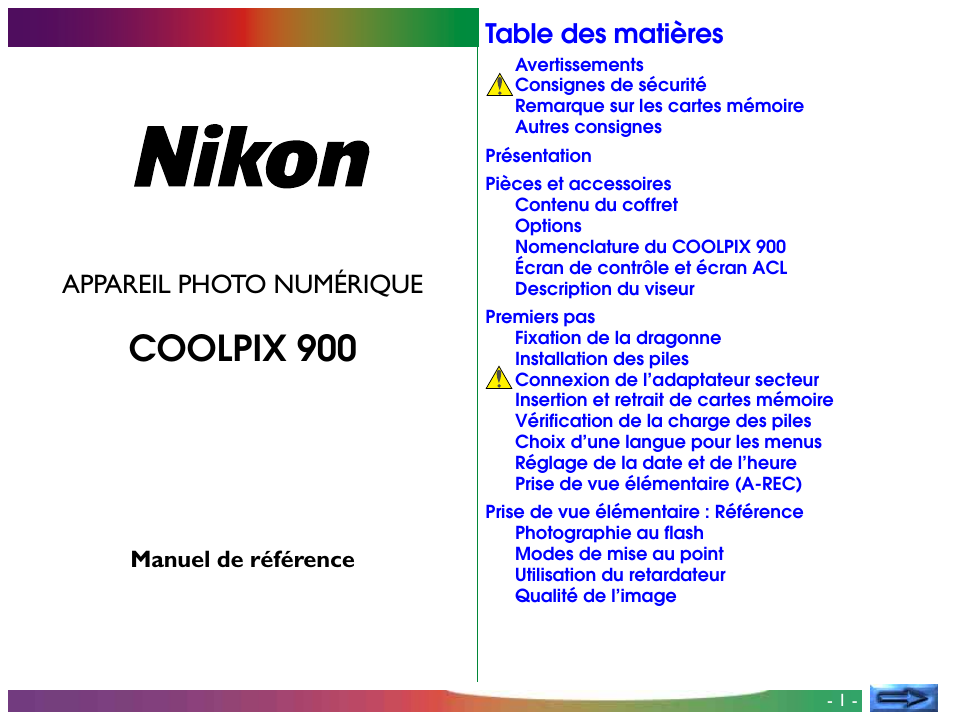 Nikon COOLPIX-900 Manuel d'utilisation | Pages: 79