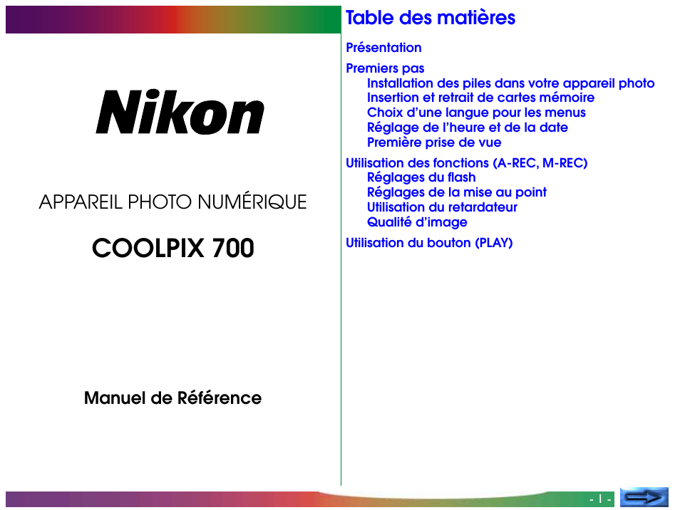 Nikon COOLPIX 700 Manuel d'utilisation | Pages: 53