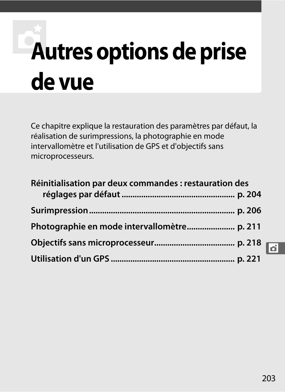 Autres options de prise de vue | Nikon D3X Manuel d'utilisation | Page 229 / 476