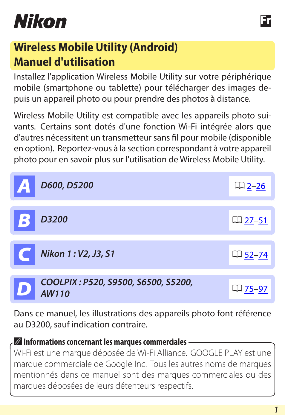 Nikon Wireless-Mobile-Utility Manuel d'utilisation | Pages: 97