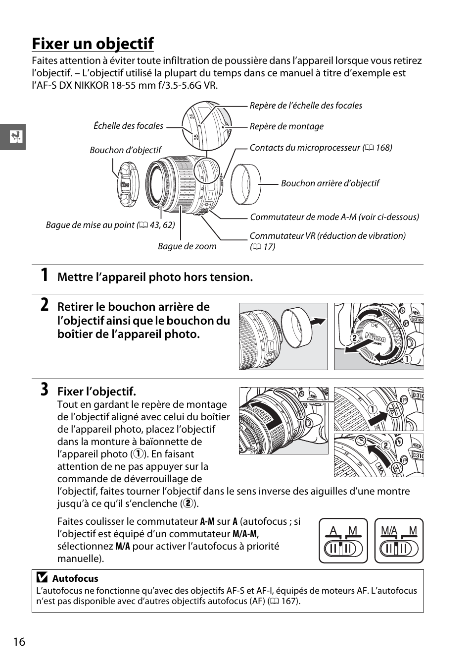 Fixer un objectif | Nikon D3100 Manuel d'utilisation | Page 32 / 224
