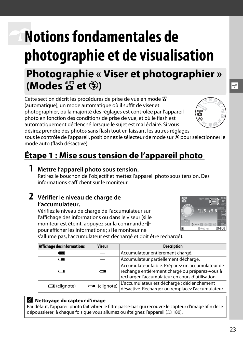 Étape 1 : mise sous tension de l’appareil photo | Nikon D3100 Manuel d'utilisation | Page 39 / 224