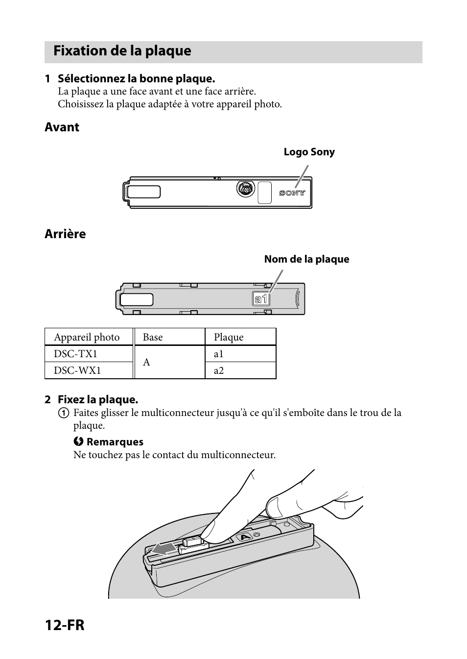 Fixation de la plaque | Sony IPT-DS1 Manuel d'utilisation | Page 80 / 131
