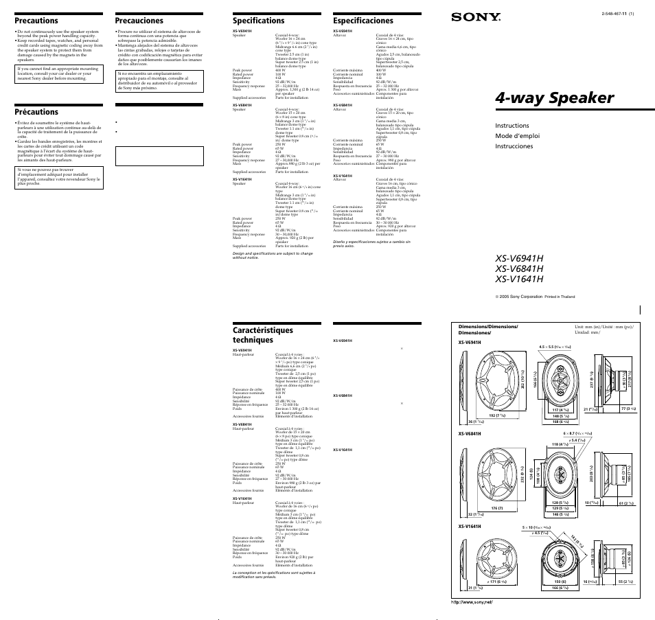 Sony XS-V6841H Manuel d'utilisation | Pages: 2