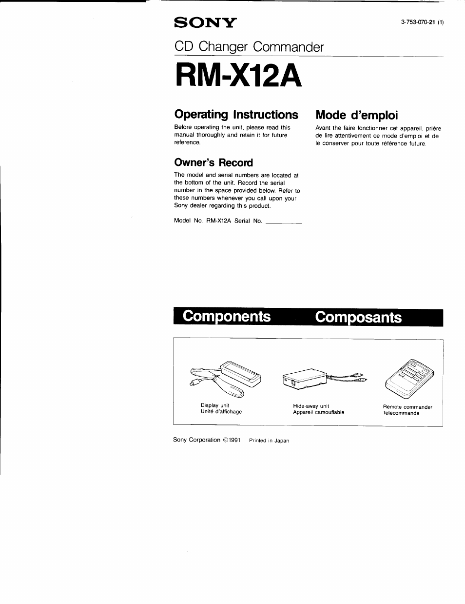 Sony RM-X12A Manuel d'utilisation | Pages: 16