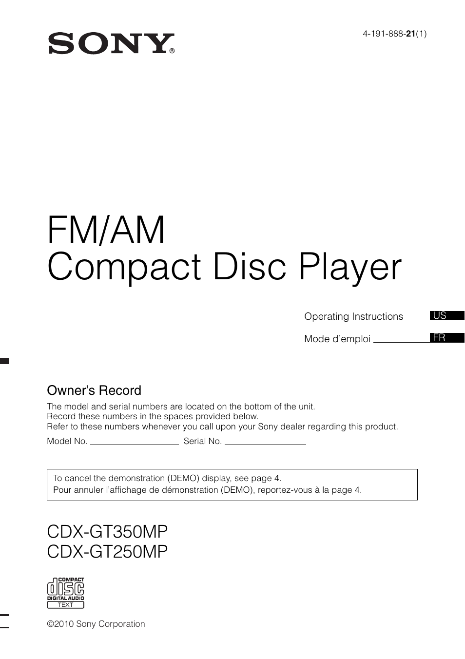 Sony CDX-GT250MP Manuel d'utilisation | Pages: 36