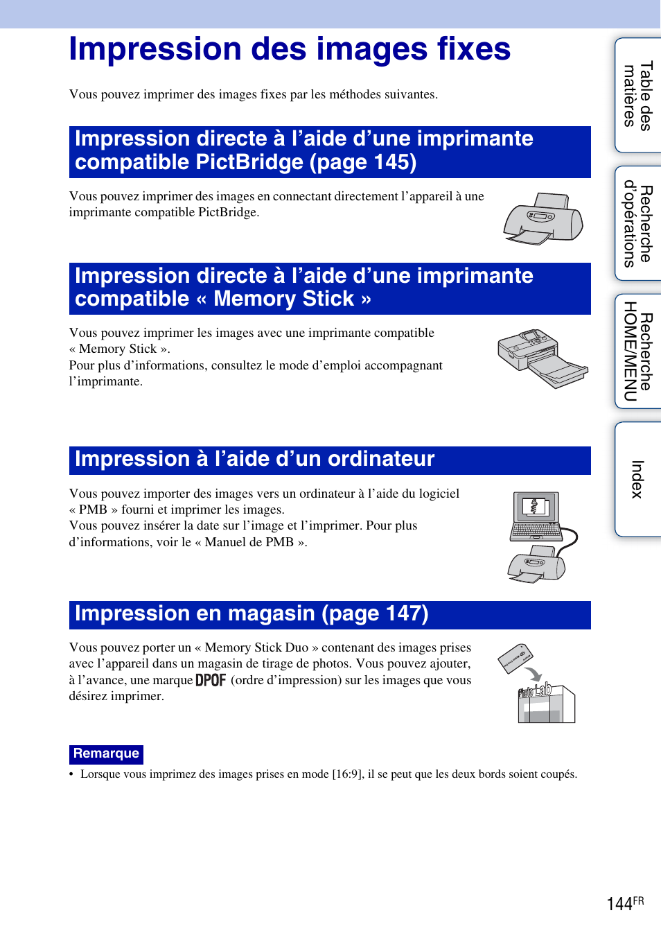 Impression des images fixes | Sony DSC-T900 Manuel d'utilisation | Page 144 / 171