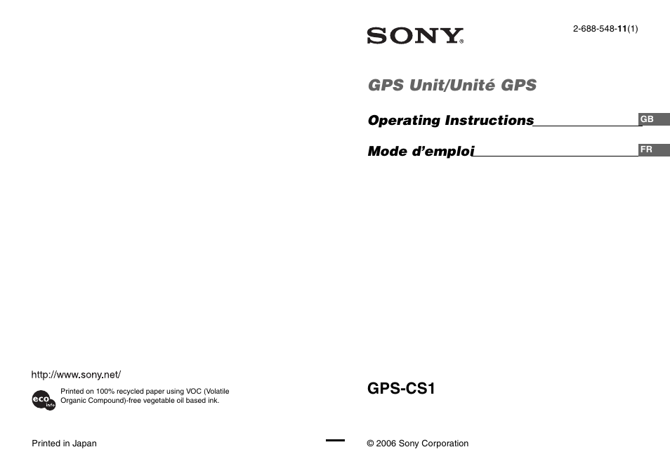 Sony GPS-CS1 Manuel d'utilisation | Pages: 59