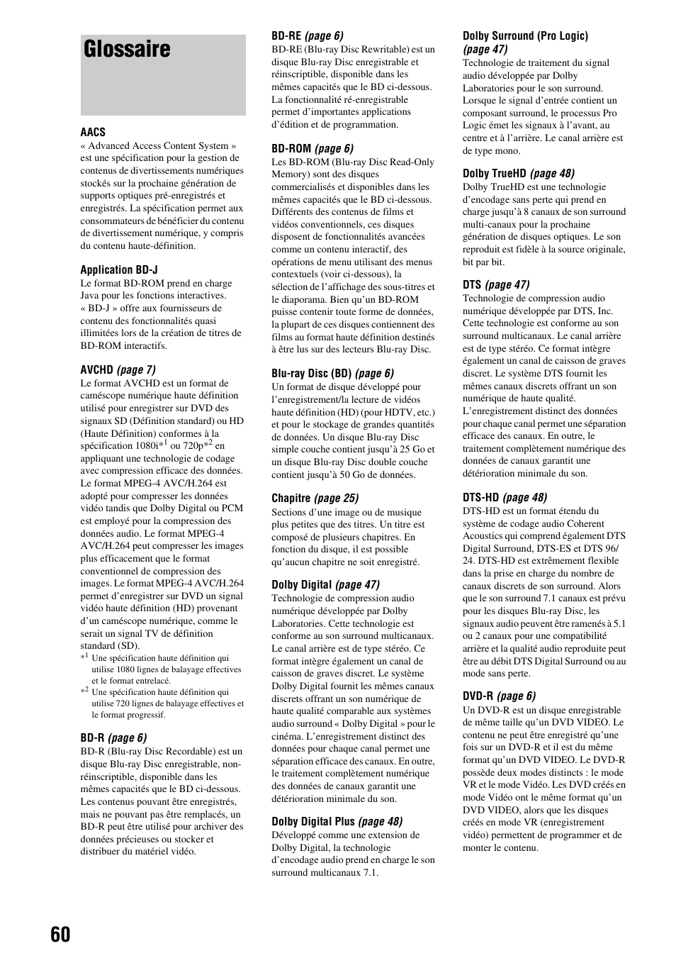 Glossaire | Sony BDP-S500 Manuel d'utilisation | Page 60 / 67