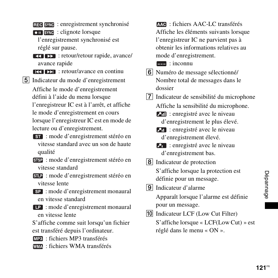 Sony ICD-UX200 Manuel d'utilisation | Page 121 / 128