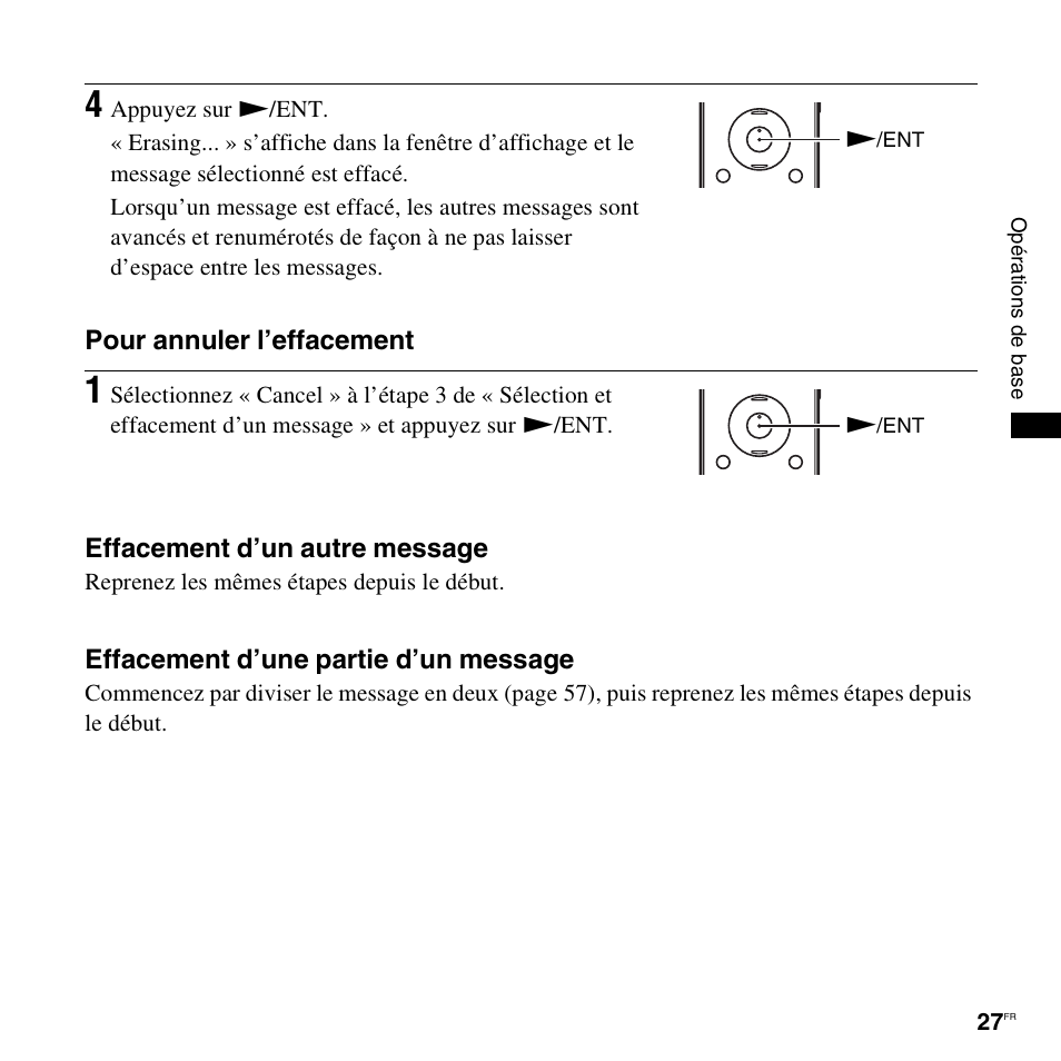Effacement d’une partie d’un message | Sony ICD-UX200 Manuel d'utilisation | Page 27 / 128