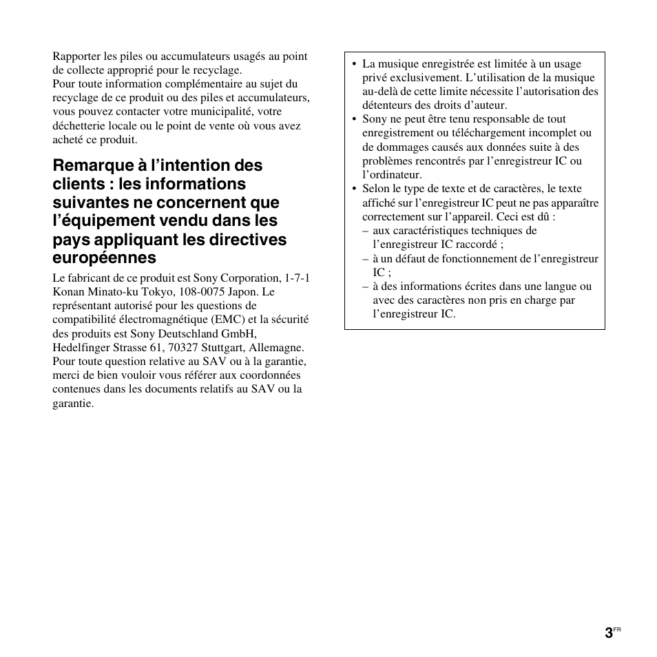 Sony ICD-UX200 Manuel d'utilisation | Page 3 / 128