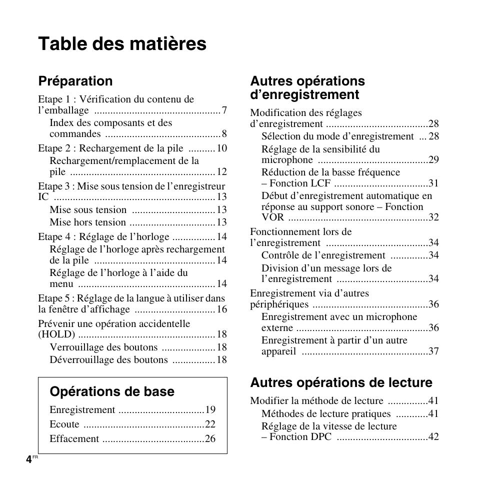 Sony ICD-UX200 Manuel d'utilisation | Page 4 / 128