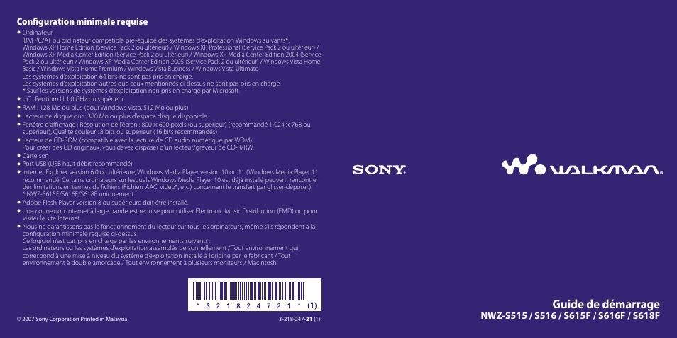 Sony NWZ-S616F Manuel d'utilisation | Pages: 16
