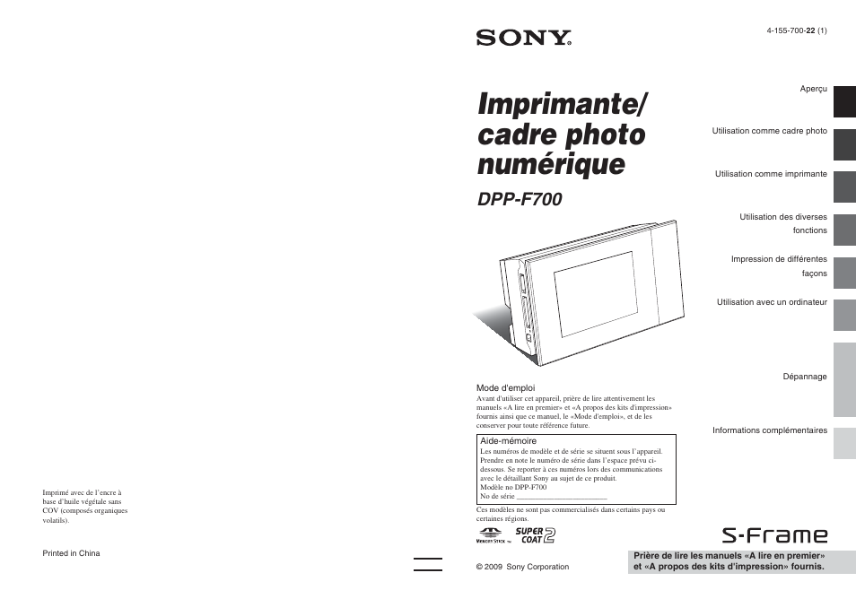 Sony DPP-F700 Manuel d'utilisation | Pages: 117